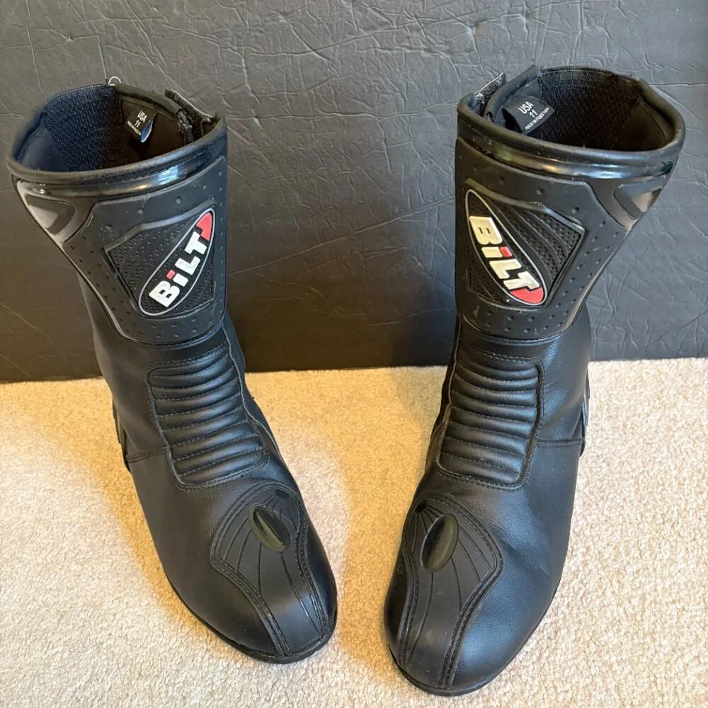 Bilt Armored Motorcycle Boots Men's Size 11 Black Leather Side zip - Picture 2 of 12